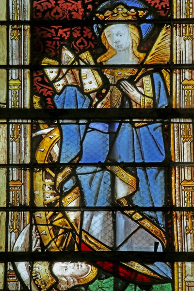 Window depicting St Catherine with wheel and trampling on the Emperor by French School